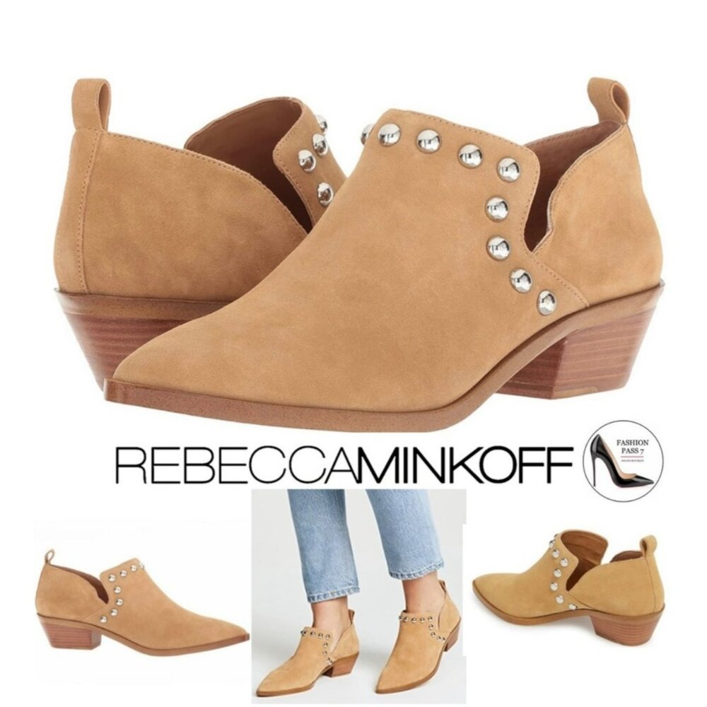 Rebecca Minkoff Womens Suede Studded Ankle Boots Size 7.5 Low Heel Western Style